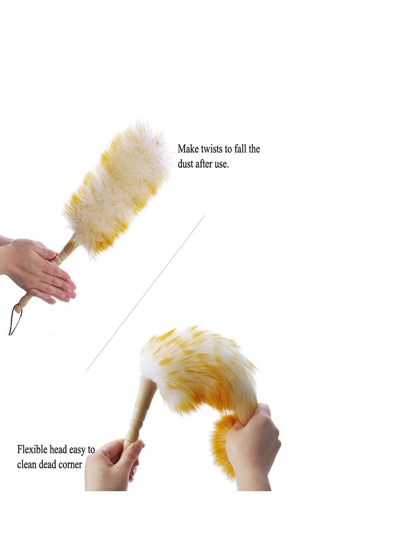 SYOSI Clean Duster 18.5 inchs Long Household Cleaning Wool Duster for Remove Dust Brush Car Sweep Dust Room Cleaning with Solid Wooden Handle, Flexible Head, Anti-Static, Comfortable Grips - Image 2
