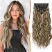 BARSDAR Clip in Hair Extensions for Women - 6PCs Long Wavy Highlight Balayage Hair Extensions - 20 Inch Full Head Thick Soft Synthetic Clip in Hairpieces Daily - Ash Brown & Blonde - Image 2