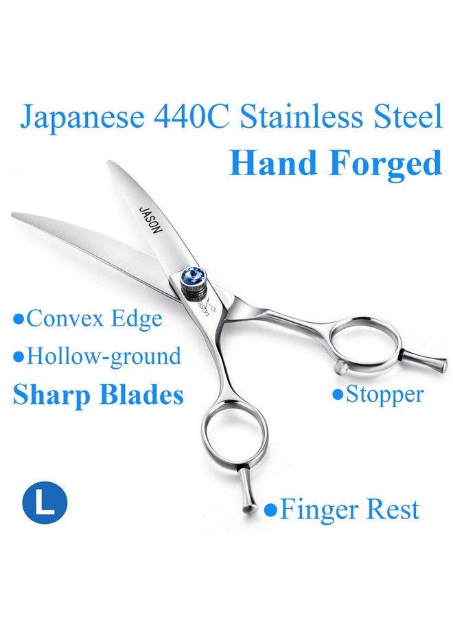 جيسون مقص جيسون المنحني للعناية بالكلاب، مقاس 7 بوصات، مقصات للعناية بالقطط، طقم تشذيب الحيوانات الأليفة، مناسب للمزينين باليد اليسرى، مقص حاد ومريح - Image 5