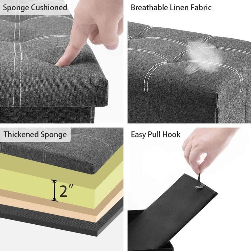 YUGMI SHOP 30 inches Folding Storage Ottoman 80L Storage Bench for Bedroom and Hallway Ottoman Bench Storage Chest Foot Rest Stool with Foam Padded Seat Support 350lbs - Image 4