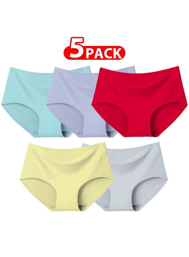 5 عبوات من الملابس الداخلية النسائية بحجم XL من الحرير، ملابس داخلية نسائية بدون seams، ملابس داخلية نسائية عالية الخصر متعددة الألوان / XL (الخصر 68-76 / الوزن 65~70 كجم) - Image 1