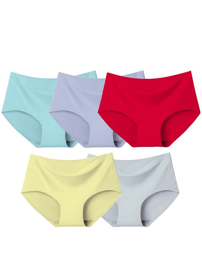 5 عبوات من الملابس الداخلية النسائية بحجم XL من الحرير، ملابس داخلية نسائية بدون seams، ملابس داخلية نسائية عالية الخصر متعددة الألوان / XL (الخصر 68-76 / الوزن 65~70 كجم) - Image 2