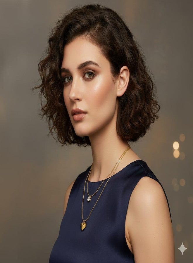 CALISTA Eternal Glow Layered Heart Necklace for Women | Gold-Plated Double Layer Necklace with Heart Charm & CZ Solitaire | Adjustable Fashion Jewellery | Daily, Party & Gifting Wear - Image 3