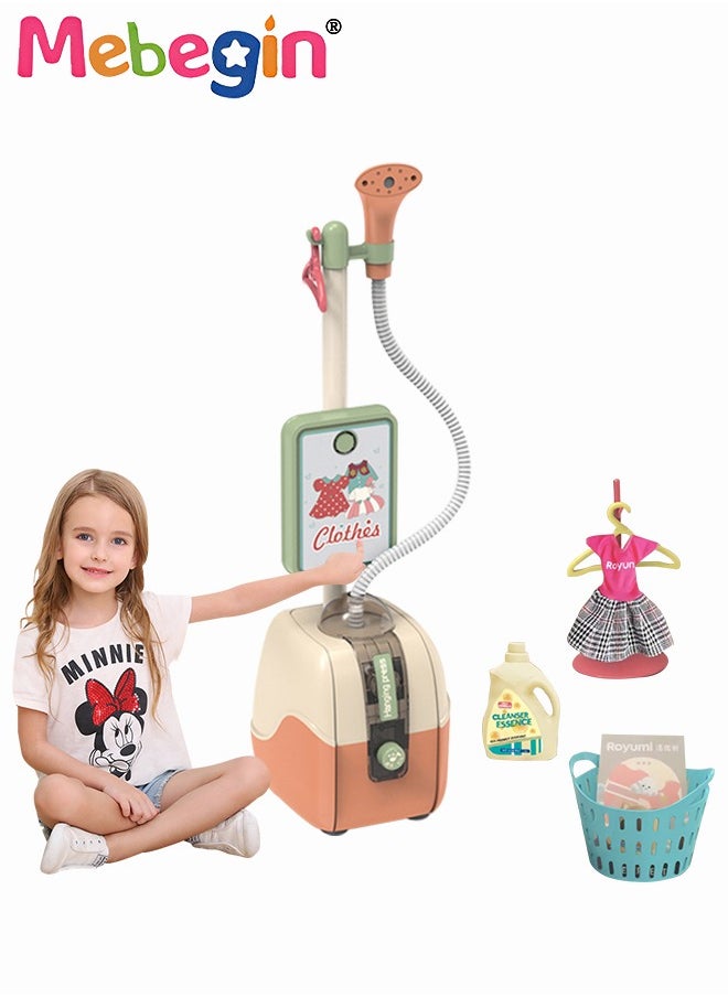 MEBEGIN 15PCS Vertical Hanging Ironing Machine Kit with Rich Accessaries, Hanging Garment Steamer Toy, Simulation Clothes Steamer, Creative Household Toy with Light and Music, Play House Toy, Ideal Gift for Kids Aged 3+  - Image 3