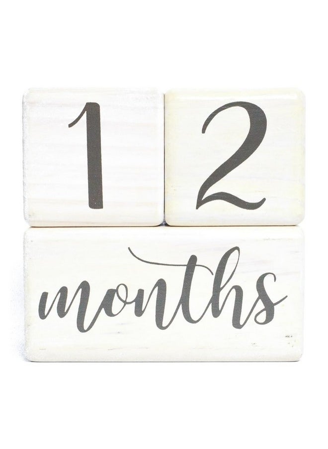LovelySprouts - Premium Solid Wood Baby Milestone Age Blocks + Gift Box ; Soft White Stained Natural Pine ; Weeks Months Years Grade Newborn Photo Props ; Perfect Pregnancy Gift And Keepsake Month Photos - Image 1
