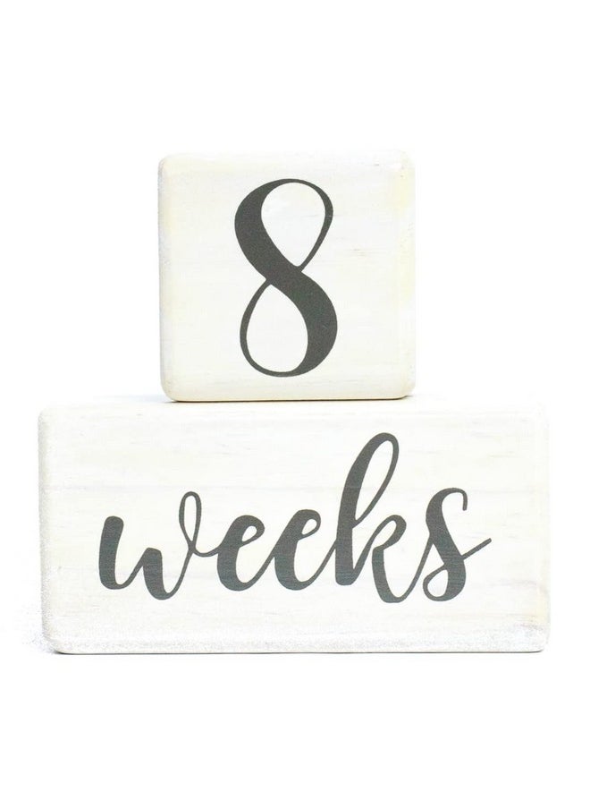 LovelySprouts - Premium Solid Wood Baby Milestone Age Blocks + Gift Box ; Soft White Stained Natural Pine ; Weeks Months Years Grade Newborn Photo Props ; Perfect Pregnancy Gift And Keepsake Month Photos - Image 1