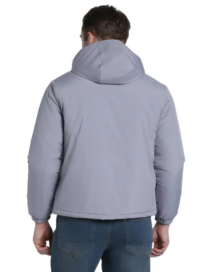 Dennis Lingo Grey Sky Regular Fit Men's Solid Hooded Full Sleeves Polyester Jacket with Zipper Closure