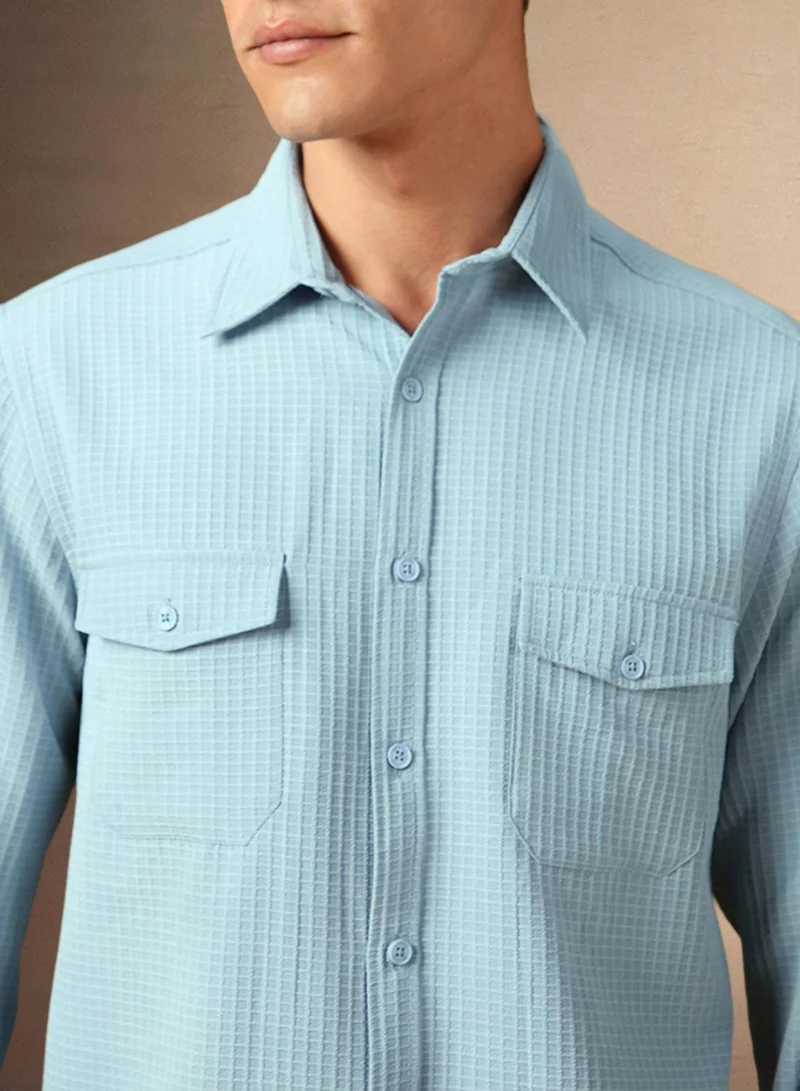Dennis Lingo Men's Light Blue Cotton Blend Textured Shirt
