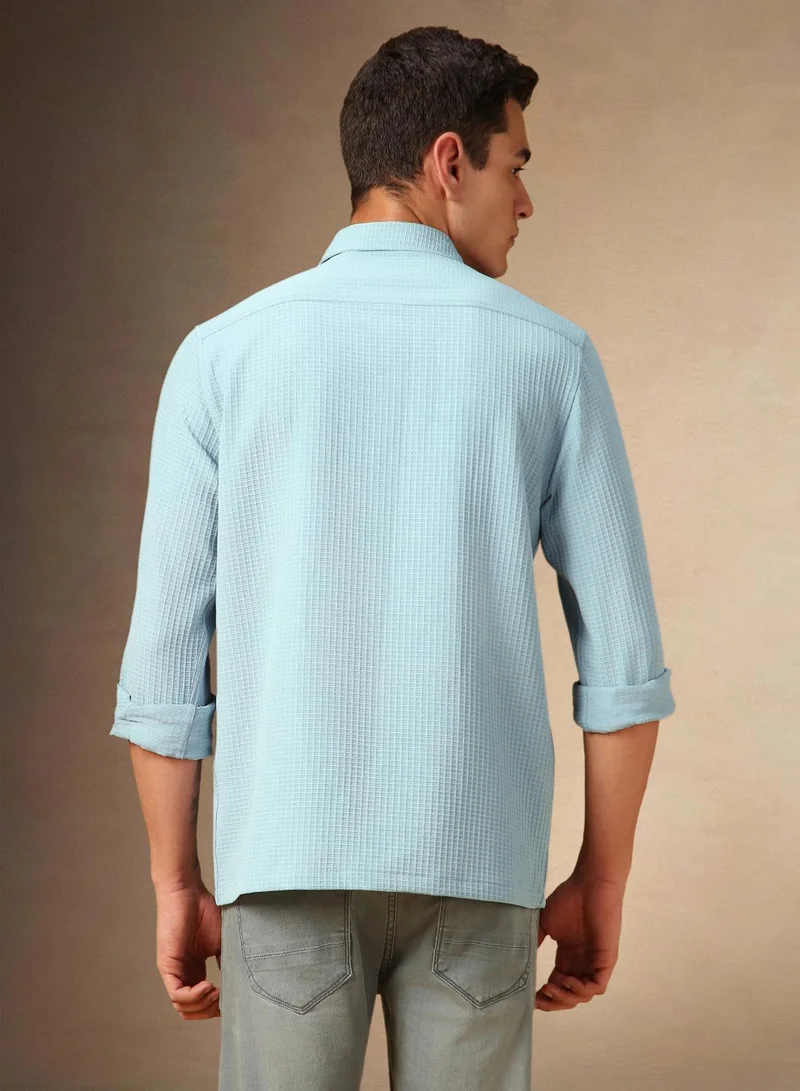 Dennis Lingo Men's Light Blue Cotton Blend Textured Shirt