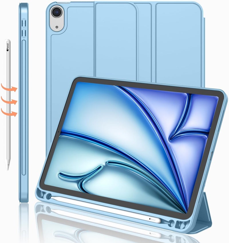 iMieet iPad Air 11 Inch Case M3(2025) / M2 (2024), iPad Air 5th/4th Generation Case 2022/2020 10.9 Inch with Pencil Holder,Trifold Stand Smart Case with Soft TPU Back(Azure Blue) - Image 1
