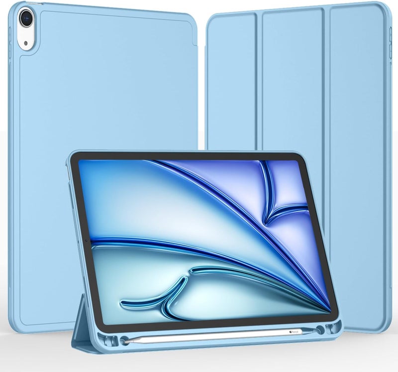 iMieet iPad Air 11 Inch Case M3(2025) / M2 (2024), iPad Air 5th/4th Generation Case 2022/2020 10.9 Inch with Pencil Holder,Trifold Stand Smart Case with Soft TPU Back(Azure Blue) - Image 2