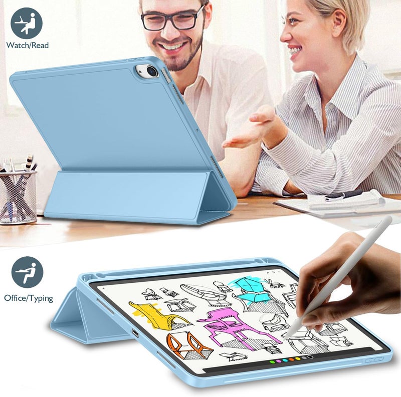 iMieet iPad Air 11 Inch Case M3(2025) / M2 (2024), iPad Air 5th/4th Generation Case 2022/2020 10.9 Inch with Pencil Holder,Trifold Stand Smart Case with Soft TPU Back(Azure Blue) - Image 4