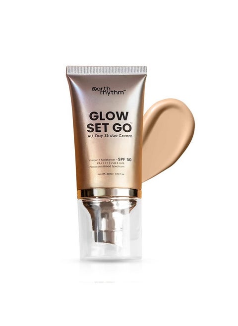 كريم ستروب متعدد الأغراض Glow Set Go SPF 50 Pa++++ | يستخدم كمرطب وبرايمر وهايلايتر | زبدة الكاكاو وفيتامين E - Pearly Glow - 40 مل
