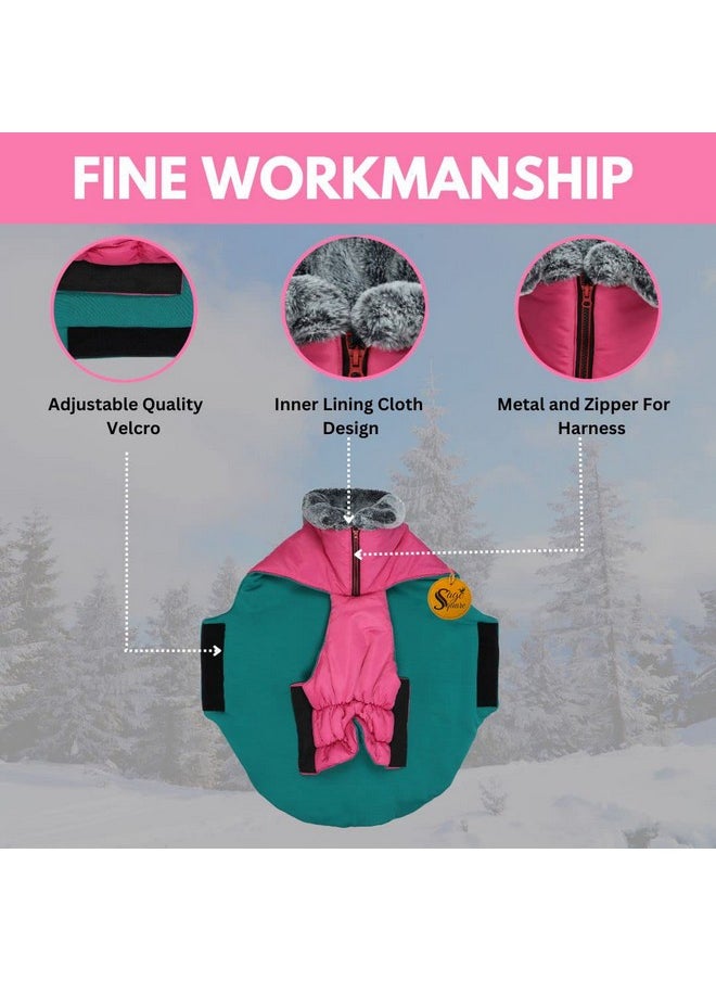 Sage Square Dog Winter Coat With Fur Collar Light Weight, Ultra Warm Windproof, Waterproof Dog Jacket For Cold Weather, Thicker Fleece Jacket For Cold Weather (Small - 16 Inches, Pink)  - Image 2