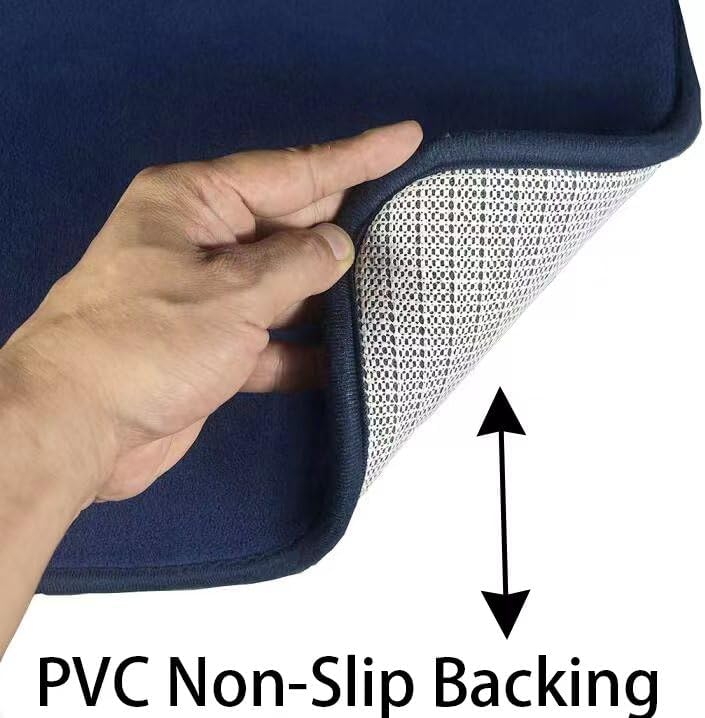 Madeals Memory Foam Toilet Mat and Velvet Toilet lid Cover Set with Toilet Tank Cover Velvet 3 Piece Toilet Set Navy Blue - Image 5