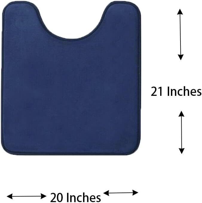 Madeals Memory Foam Toilet Mat and Velvet Toilet lid Cover Set with Toilet Tank Cover Velvet 3 Piece Toilet Set Navy Blue - Image 3