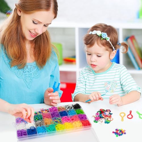 Inscraft مجموعة أشرطة النسيج Inscraft 2600+: أشرطة مطاطية ملونة بـ 28 لون مع حاوية، 100 مشبك، 152 خرزة، 20 قلادة، 5 خطافات حقيبة ظهر، 1 تعليمات، مجموعة إعادة تعبئة لصنع الأساور للأطفال...  - Image 5