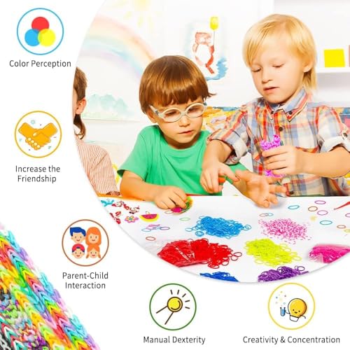 Inscraft مجموعة أشرطة النسيج Inscraft 2600+: أشرطة مطاطية ملونة بـ 28 لون مع حاوية، 100 مشبك، 152 خرزة، 20 قلادة، 5 خطافات حقيبة ظهر، 1 تعليمات، مجموعة إعادة تعبئة لصنع الأساور للأطفال...  - Image 4