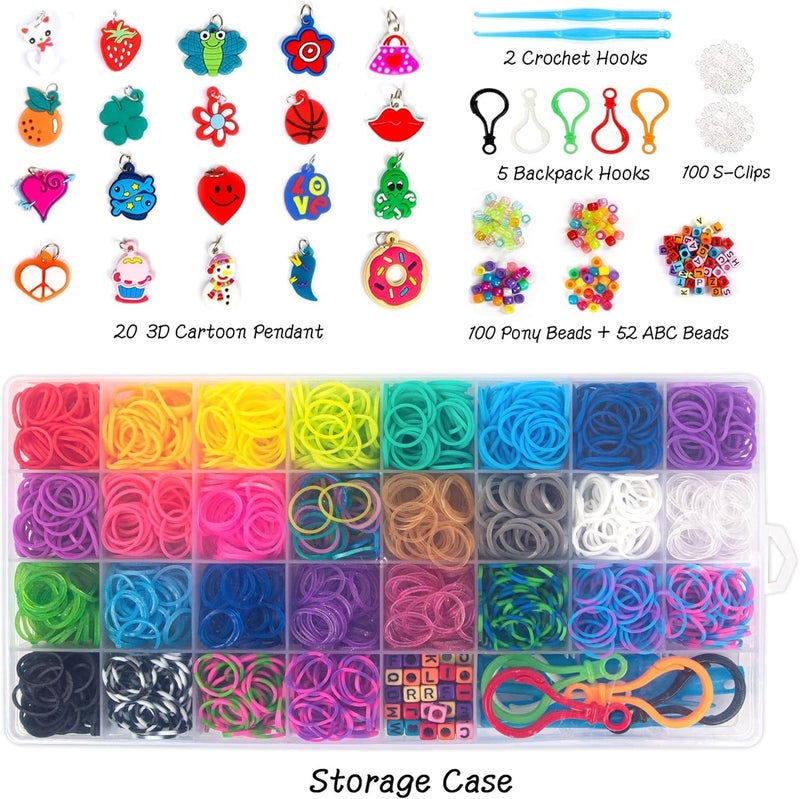 Inscraft مجموعة أشرطة النسيج Inscraft 2600+: أشرطة مطاطية ملونة بـ 28 لون مع حاوية، 100 مشبك، 152 خرزة، 20 قلادة، 5 خطافات حقيبة ظهر، 1 تعليمات، مجموعة إعادة تعبئة لصنع الأساور للأطفال...  - Image 3