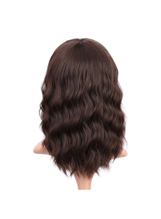 ENTRANCED STYLES Short Dark Brown Wigs for Women Wavy Bob Wig with Bangs Women's Shoulder Length Synthetic Curly Pastel Bob Wig for Girl Colorful Cosplay Wigs - Image 3