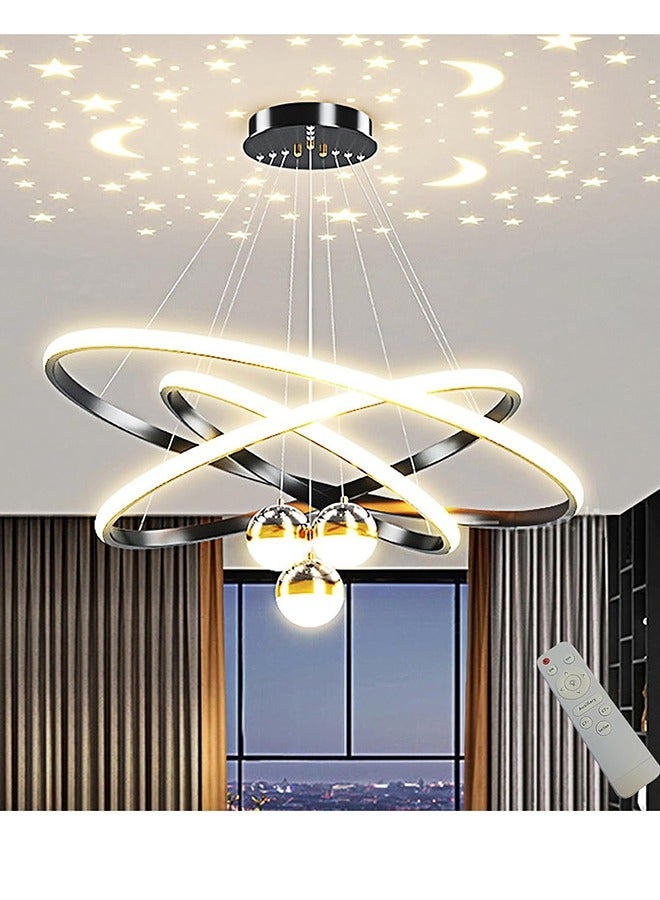 MODERN LED CHANDELIER, 3 RINGS CHANDELIER FOR LIVING ROOM WITH REMOTE CONTROL , 3-BALL DIMMABLE CHANDELIER WITH MAPPABLE LIGHTING, HIGH CEILING HANGING RESTAURANT LED CHANDELIER FOR DINING ROOM
