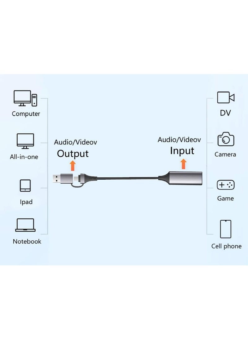 Captaintech Video Capture Card Video Recording Card Wonderful 4K HDMI to 1080P 60Hz USB C for Gaming Streaming TV Recorder with USB3.0 Adapter to Adjust  - Image 2