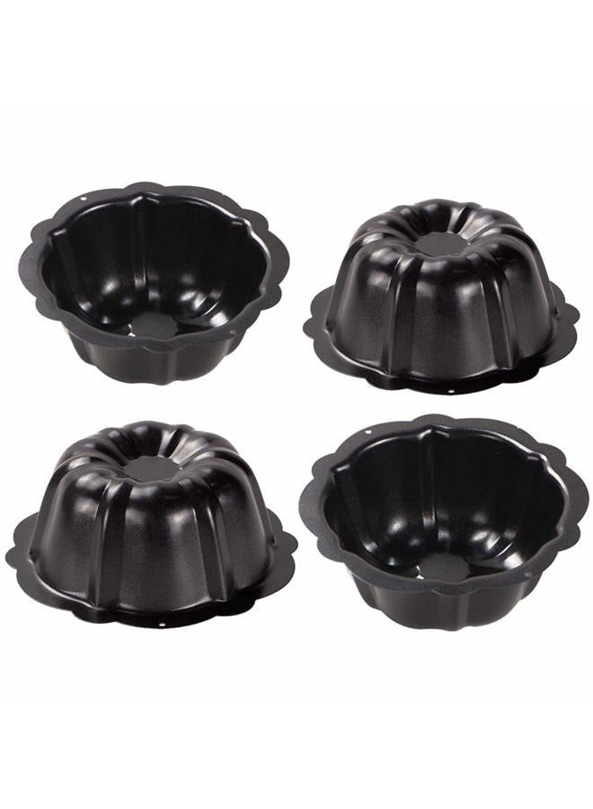 Webake Mini Cake Pan Nonstick Fluted Cake Pan 4 Inch Carbon Steel Baking Cup Mold for Buntcake, Bavarois, Brownie, Cupcake, Pudding Canele, Pack of 4 - Image 1