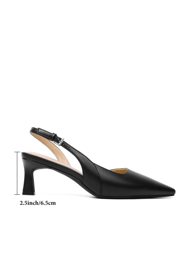 Mostrin Black Kitten Slingback Heels for Women Low Pointed Closed Toe Heels Women's Pumps Shoes Dressy for Office Work Party - Image 1