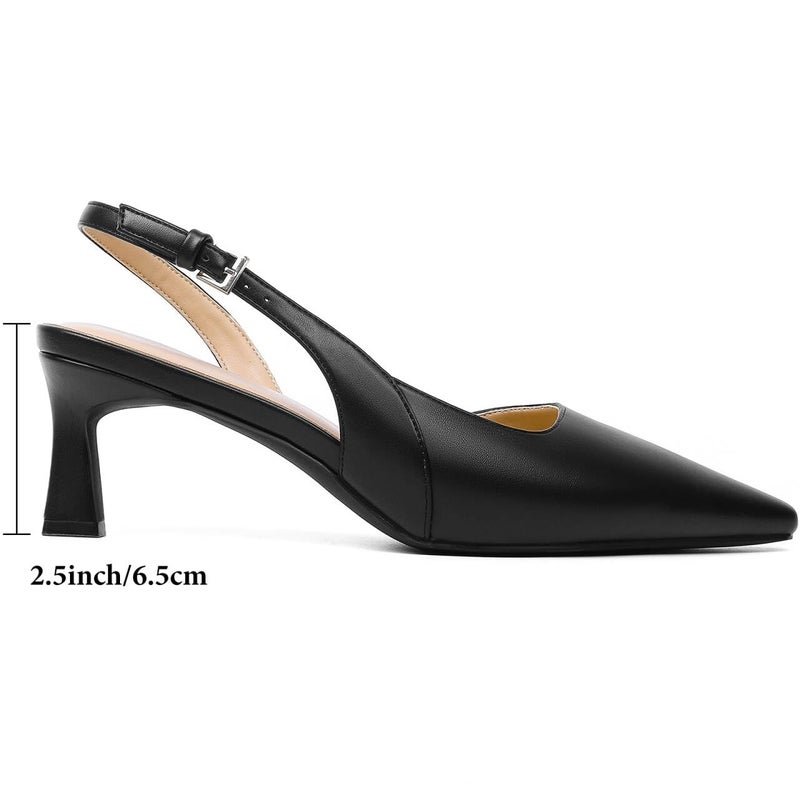 Mostrin Black Kitten Slingback Heels for Women Low Pointed Closed Toe Heels Women's Pumps Shoes Dressy for Office Work Party - Image 5