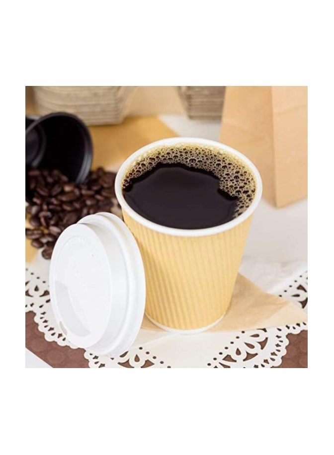 MARKQ [25 Sets] 12 oz. Brown Disposable Ripple Insulated Coffee Cups with Lids - Hot Beverage Corrugated Paper Cups  - Image 5