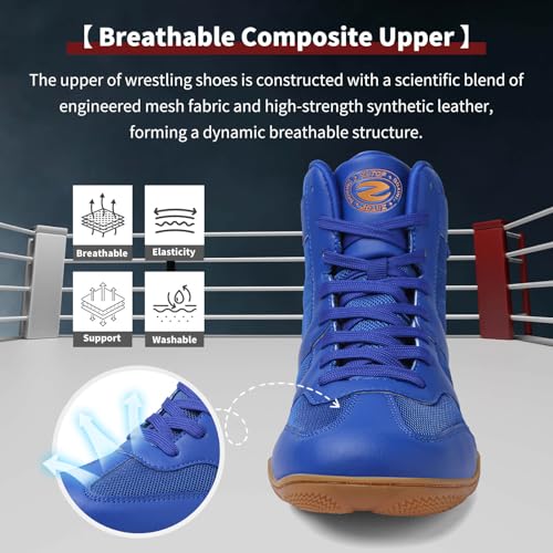 ziitop Wrestling Shoes Men Boxing Shoe for Mens Weightlifting Powerlifting Deadlift Squatting High Top Fitness Zero Drop Blue - Image 5