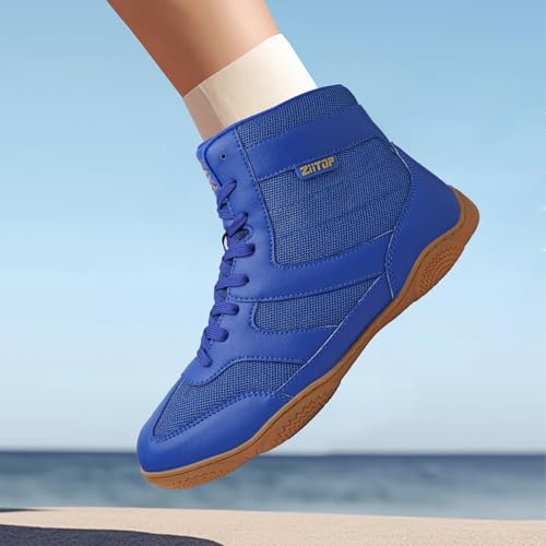 ziitop Wrestling Shoes Men Boxing Shoe for Mens Weightlifting Powerlifting Deadlift Squatting High Top Fitness Zero Drop Blue - Image 3