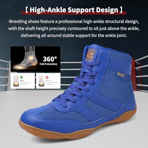 ziitop Wrestling Shoes Men Boxing Shoe for Mens Weightlifting Powerlifting Deadlift Squatting High Top Fitness Zero Drop Blue - Image 4