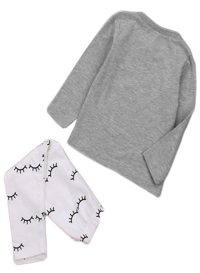 stylesilove Baby Girl Lovely Eyelash Pattern Printed Cotton Long Sleeve Top and Pants 2 pcs Outfit (70/3-6 Months) Grey - Image 2
