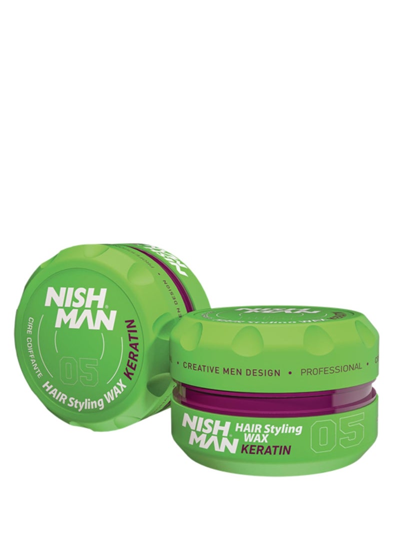 Nishman Hair Styling Hair Wax Keratin: Gloss Finish | Volume | Strong Hold | Shine Hair Style | Re-Stylable Wax for Men (149g/150ml) - Image 1