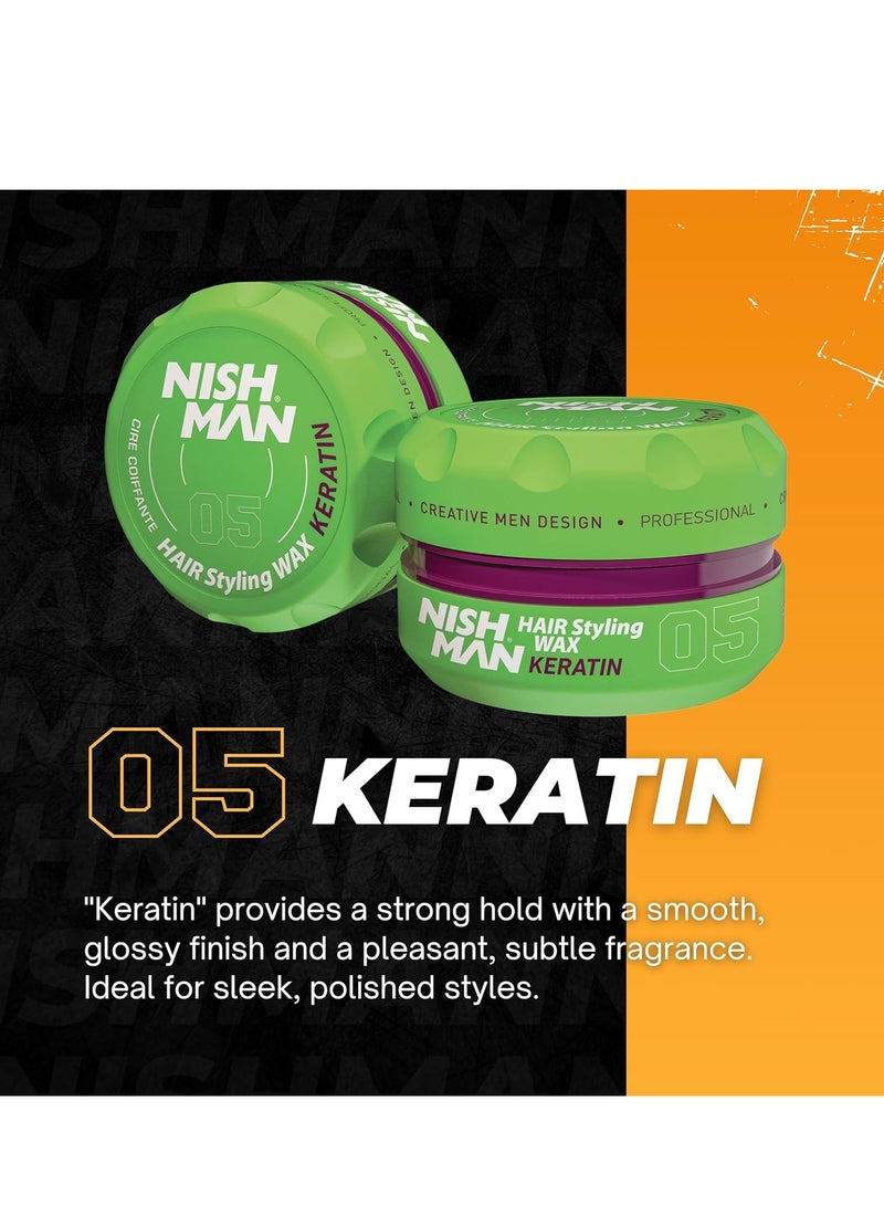 Nishman Hair Styling Hair Wax Keratin: Gloss Finish | Volume | Strong Hold | Shine Hair Style | Re-Stylable Wax for Men (149g/150ml) - Image 2