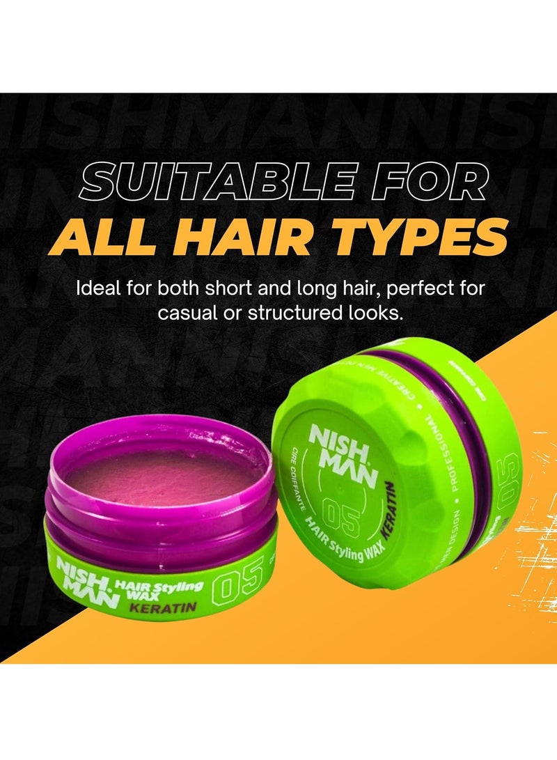 Nishman Hair Styling Hair Wax Keratin: Gloss Finish | Volume | Strong Hold | Shine Hair Style | Re-Stylable Wax for Men (149g/150ml) - Image 4
