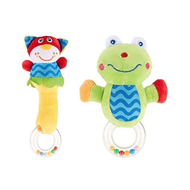 Pixie Baby Rattle Toys 2-Pack, Frog & Cat - Sensory Development, Multicolor, 0M