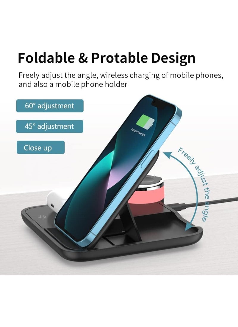 Generic - Wireless Charger 3 in 1 Foldable Fast Charging Station Compatible Apple Watch  AirPods iPhone 16 15 14 13Pro Pro Max Qi-Enabled Android Phone - Image 1