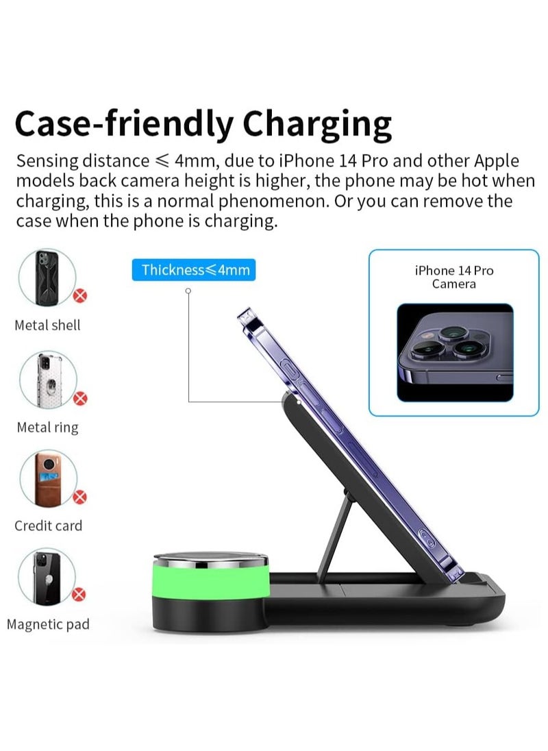 Generic - Wireless Charger 3 in 1 Foldable Fast Charging Station Compatible Apple Watch  AirPods iPhone 16 15 14 13Pro Pro Max Qi-Enabled Android Phone - Image 1