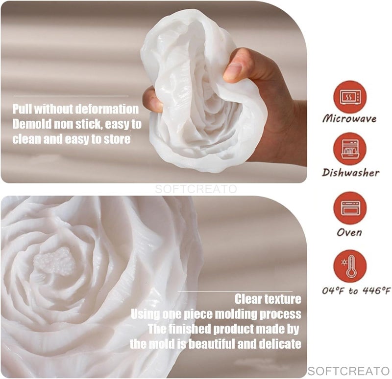 SOFTCREATO Peony and Rose Mold - Large 3D Flower & Resin Cake Mould for Clay Candle Making - Silicone Mould - Image 4