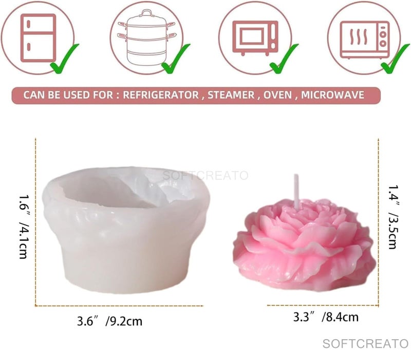 SOFTCREATO Peony and Rose Mold - Large 3D Flower & Resin Cake Mould for Clay Candle Making - Silicone Mould - Image 3