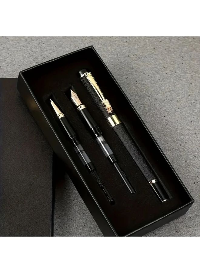3Pcs Metal Fountain Pen Set With 0.38mm 0.5mm 1.0mm Nibs For Calligraphy Artwork And Daily Writing Elegant Gift Box - Image 5