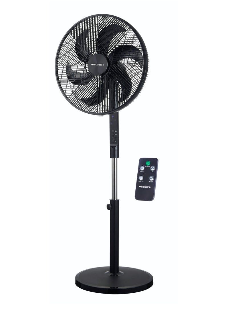 Mediatech - Cool Cool 18 Inch stand fan , 75 W ,Silent ForceTechnology with   6 Blades , 3 Speed Settings ,  High-Efficiency copper Motor,Remote control included, Black, MT-SF42R - Image 1