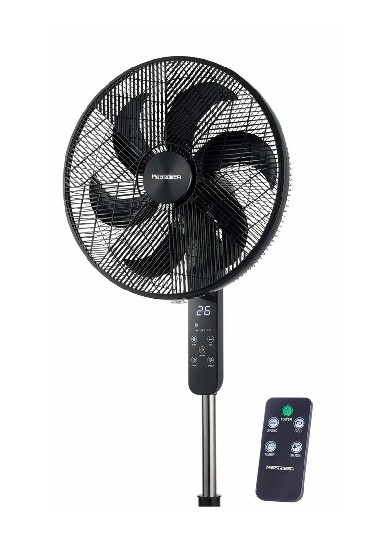 Mediatech - Cool Cool 18 Inch stand fan , 75 W ,Silent ForceTechnology with   6 Blades , 3 Speed Settings ,  High-Efficiency copper Motor,Remote control included, Black, MT-SF42R - Image 1
