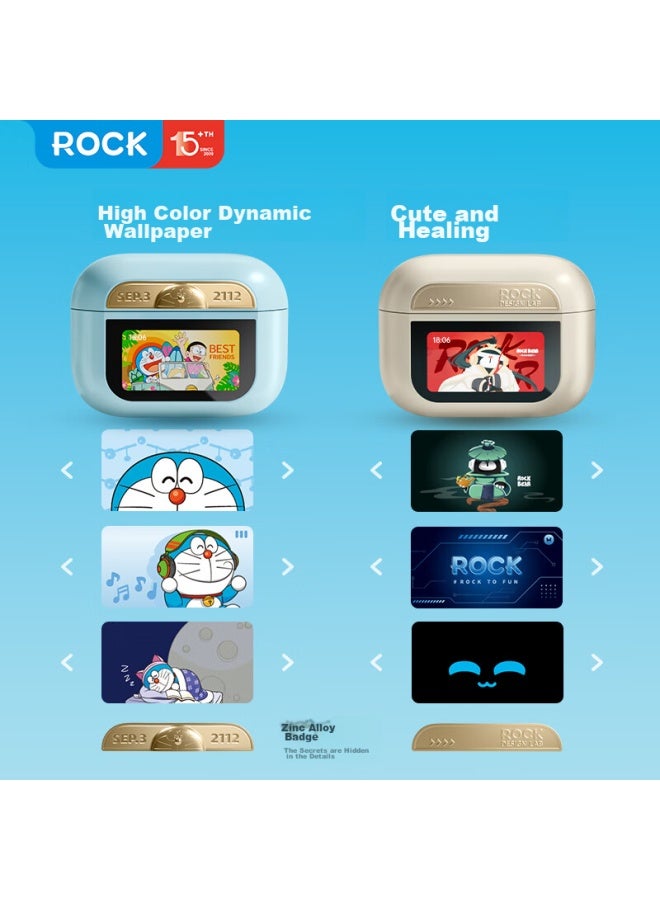 روك Rock Doraemon سماعات بلوتوث بشاشة لمس، أطراف أذن ناعمة، إلغاء ضوضاء نشط، عمر بطارية طويل، طاقة عالية بدون فقدان، صوت قوي جدًا، للرياضة، الألعاب، عيد الحب، هدايا عيد الميلاد - Image 3