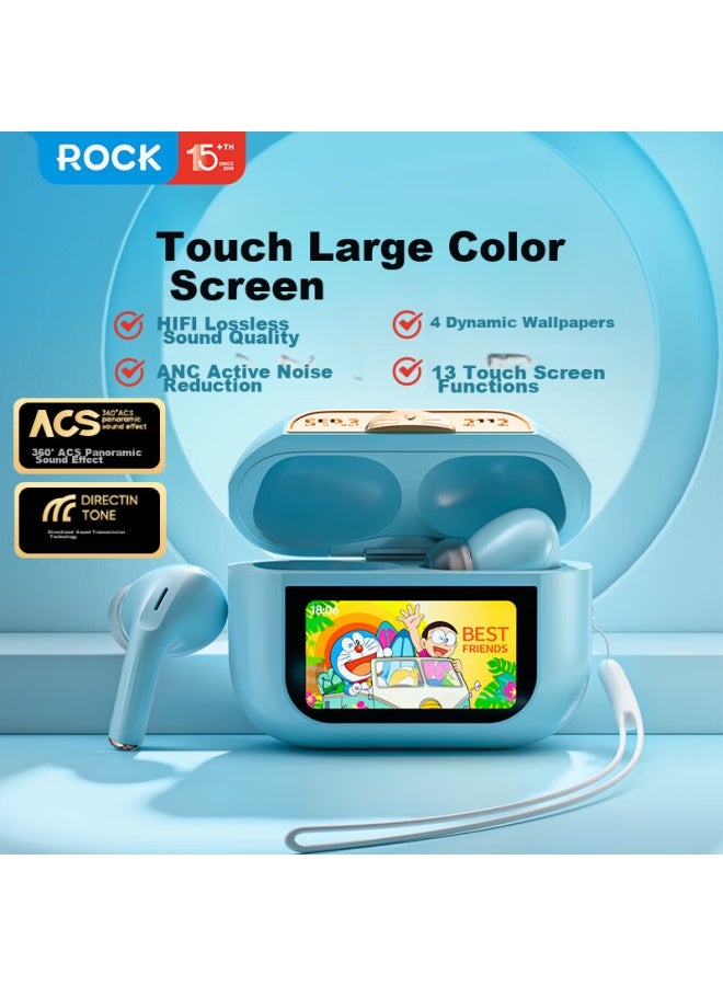 روك Rock Doraemon سماعات بلوتوث بشاشة لمس، أطراف أذن ناعمة، إلغاء ضوضاء نشط، عمر بطارية طويل، طاقة عالية بدون فقدان، صوت قوي جدًا، للرياضة، الألعاب، عيد الحب، هدايا عيد الميلاد - Image 1