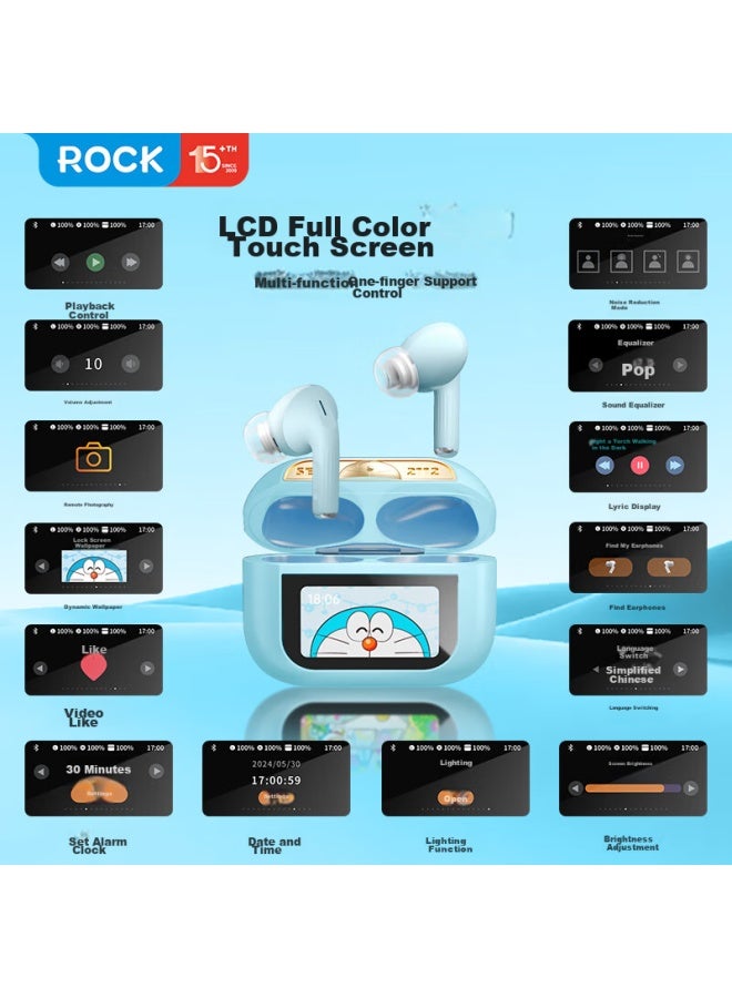 روك Rock Doraemon سماعات بلوتوث بشاشة لمس، أطراف أذن ناعمة، إلغاء ضوضاء نشط، عمر بطارية طويل، طاقة عالية بدون فقدان، صوت قوي جدًا، للرياضة، الألعاب، عيد الحب، هدايا عيد الميلاد - Image 2