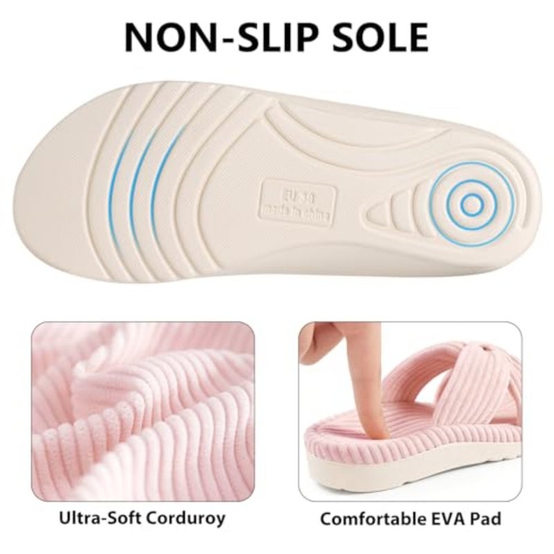 Litfun Orthopedic Arch Support Slippers for Women Comfortable Open Toe Indoor House Slippers Corduroy Cross Bow Bedroom Shoes for Plantar Fasciitis - Image 5