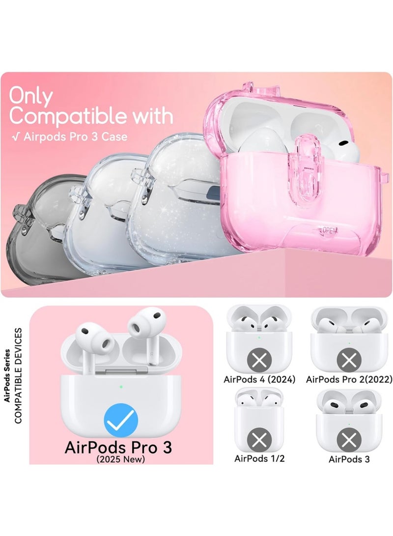 إكس ليفيل غطاء حالة Airpods Pro 3 باللون الوردي مع قفل وسلسلة مجوهرات للفتيات، غطاء واضح ناعم من TPU مع مجموعة تنظيف وحامل هاتف لـ Airpods Pro 3. - Image 2